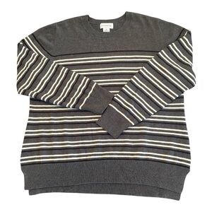 Liz Claiborne Charcoal Gray Black White Striped Pullover‎ Sweater Brand New